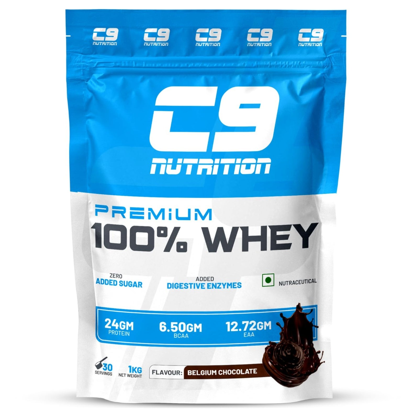 C9 Nutrition 100% Whey Protein | 24g Protein | 6.50g BCAA | Zero Sugar | Gluten-Free | ISO9001/GMP Certified