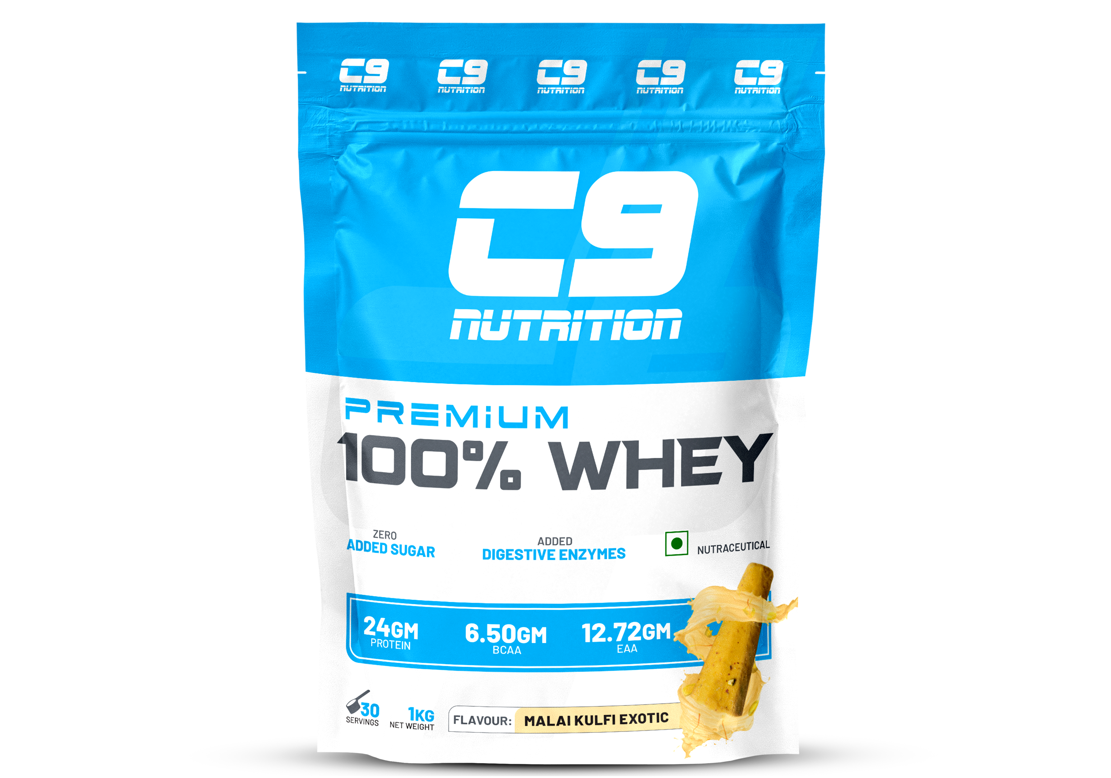 C9 Nutrition 100% Whey Protein | 24g Protein | 6.50g BCAA | Zero Sugar | Gluten-Free | ISO9001/GMP Certified
